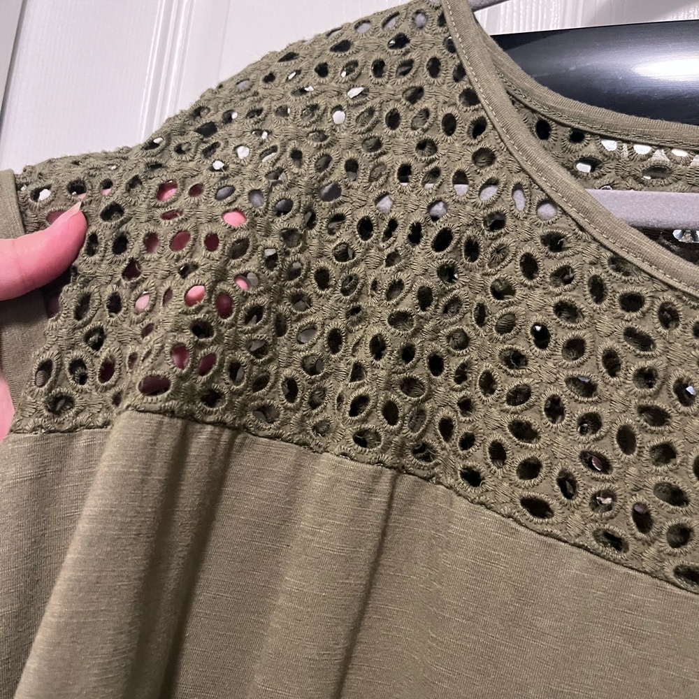 Lane Bryant Green Eyelet Embellished Blouse - Picture 3 of 4